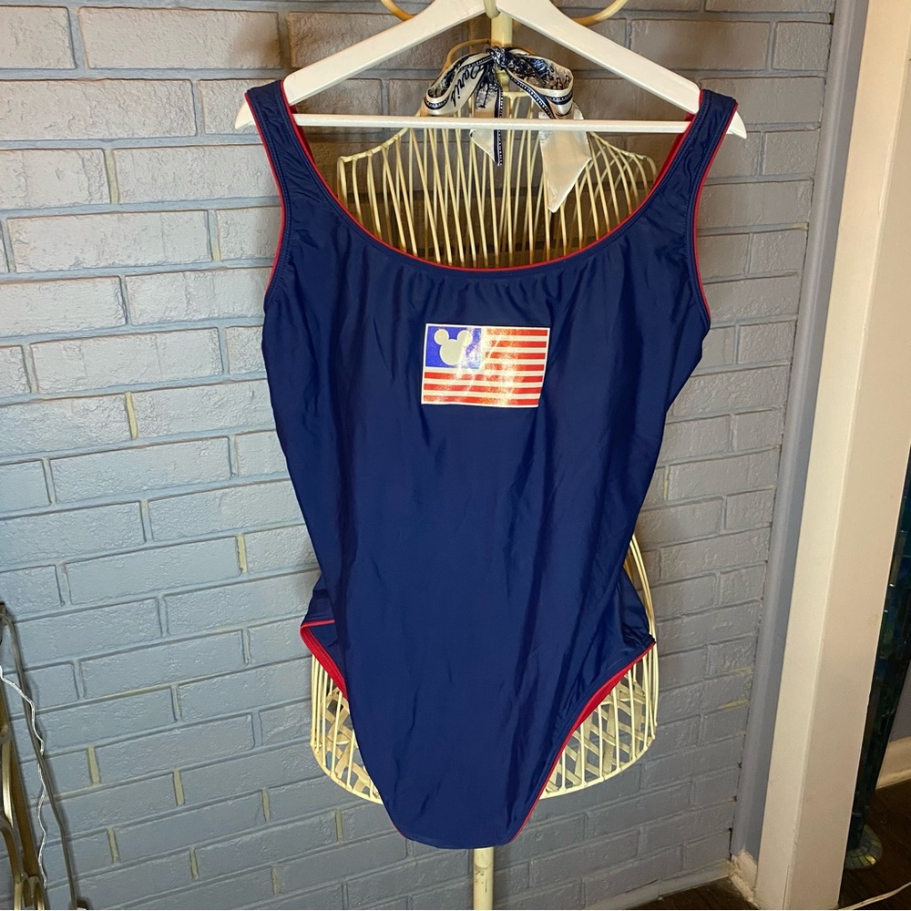 Disney Blue and Red Swimsuit with Mickey Flag